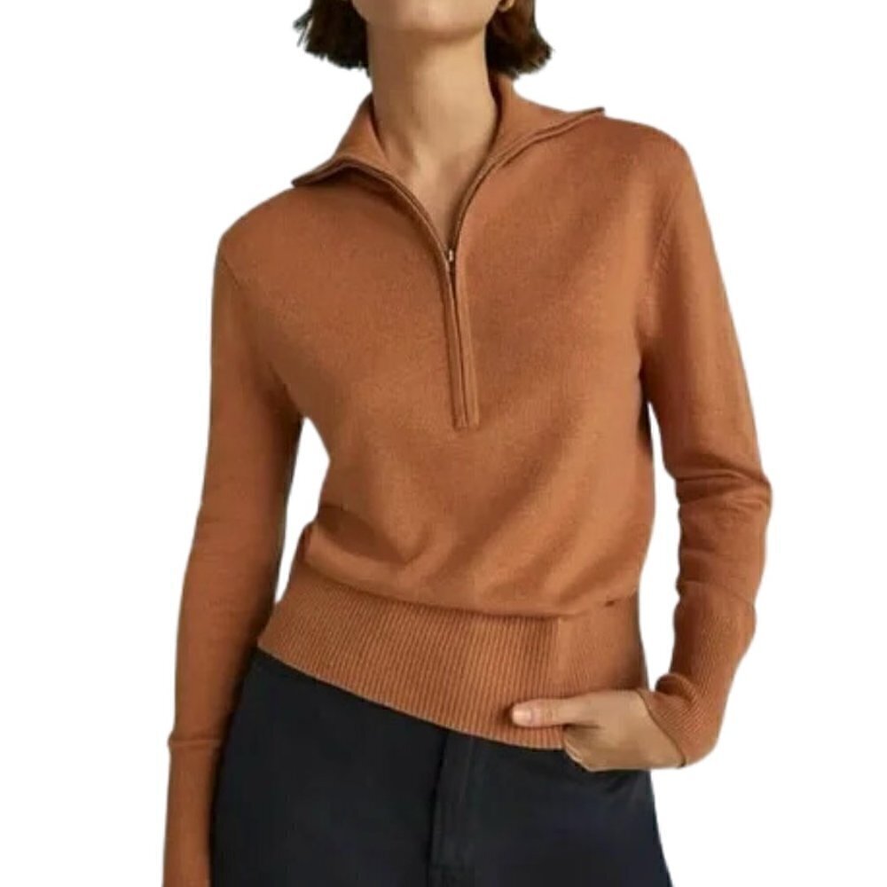 Everlane Luxe Merino Wool Yak Hair Half-Zip Sweater Tawny Brown XS Fall NWT Top